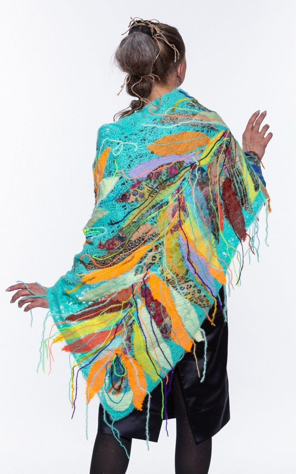 Шаль "Перо Жар-Птицы бирюза"