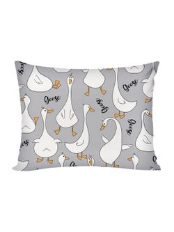 Постельное белье поплин Сказка "Гуси на сером/Гуси (компаньон)" 1,5-сп Наволочка 50х70 см 1 шт Простынь на резинке 90x200 смПододеяльник 145x205 см