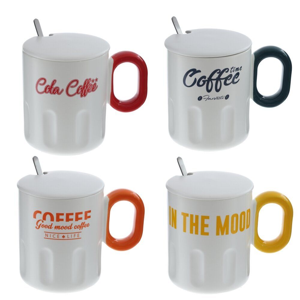 GAEM Кружка с крышкой и ложкой, 350 мл, L13 W9 H11 см, 4в.