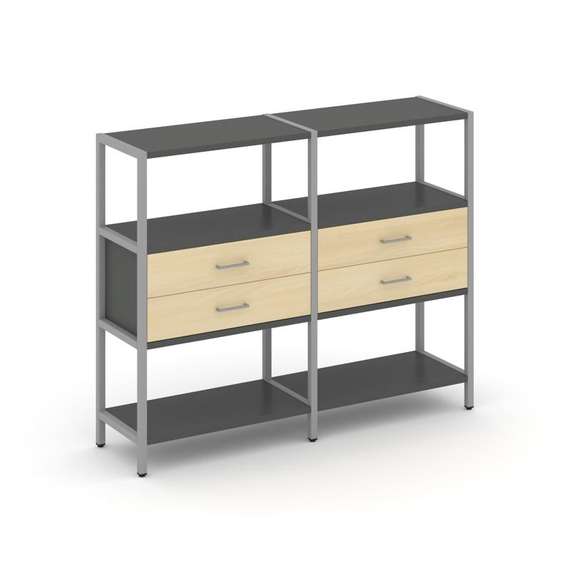 Shelf System Двухсекционный стеллаж трехярусный с ящиками SN.STM-322 Антрацит/Акация Лорка/Металл Се