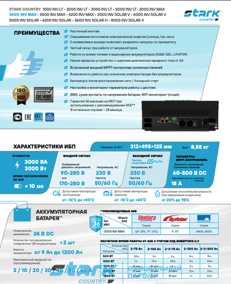 Комплект ИБП SC 3000 INV MAX + GPL 12-75 х 2 шт.