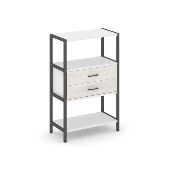 Shelf System Односекционный стеллаж трехярусный с ящиками SN.STM-312 Белый/Дуб Наварра/Металл Антрац