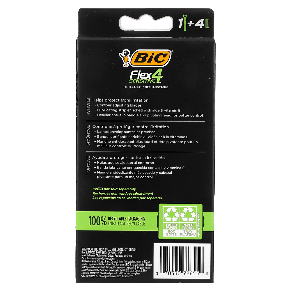 BIC, Flex 4 Sensitive, 1 станок, 4 картриджа