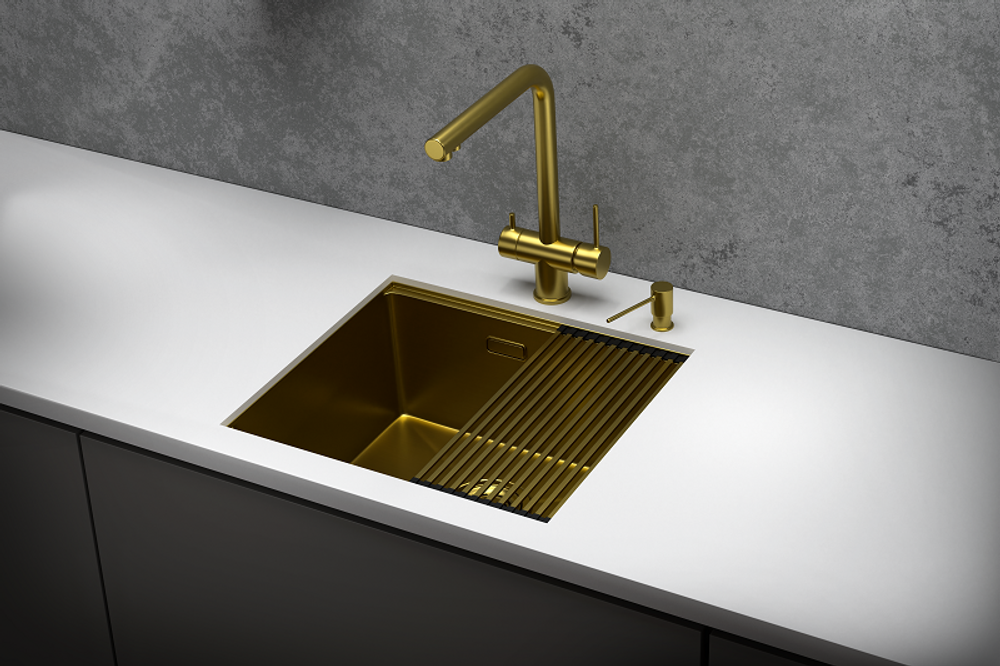 KS-5045U, ЗОЛОТО САТИН, стальная кухонная мойка KITCHEN SPACE