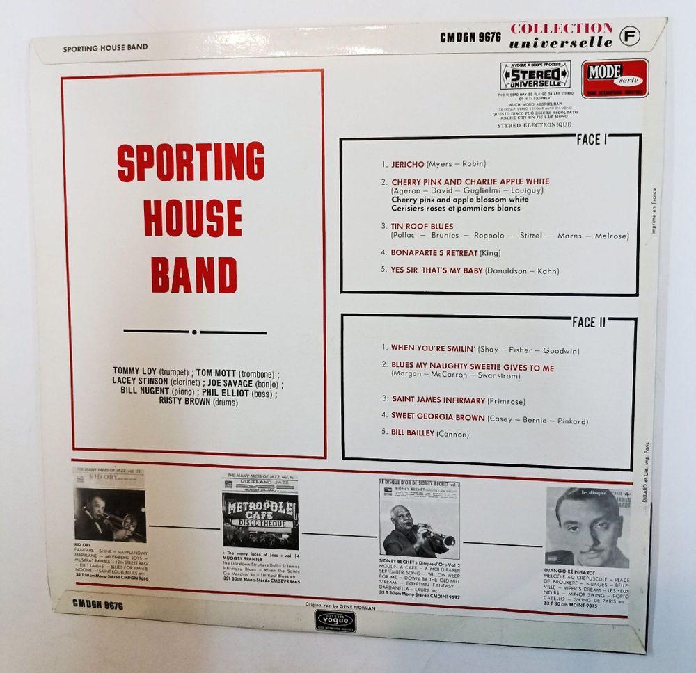 Винтажная виниловая пластинка LP Sporting House Band (France 1966)