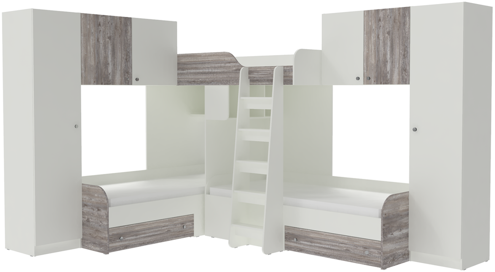 Трехместная кровать КарИВи Трио 3 Белый  Бетон