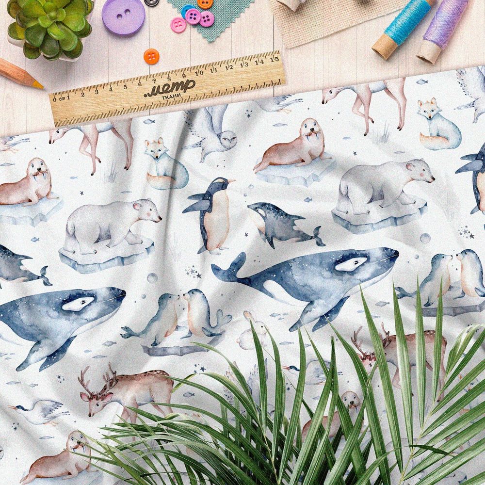 Ткань атлас животный мир севера
