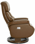 Кресло реклайнер Relax Lux Electro S16099RWB, натуральная кожа коричневая (034), основание дерево темный орех (029)