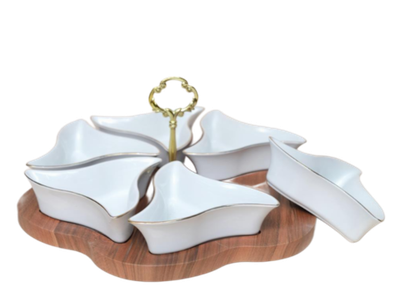 Менажница дерево +6 секций фарфор Lemoges “Бабочка”отводка золотом