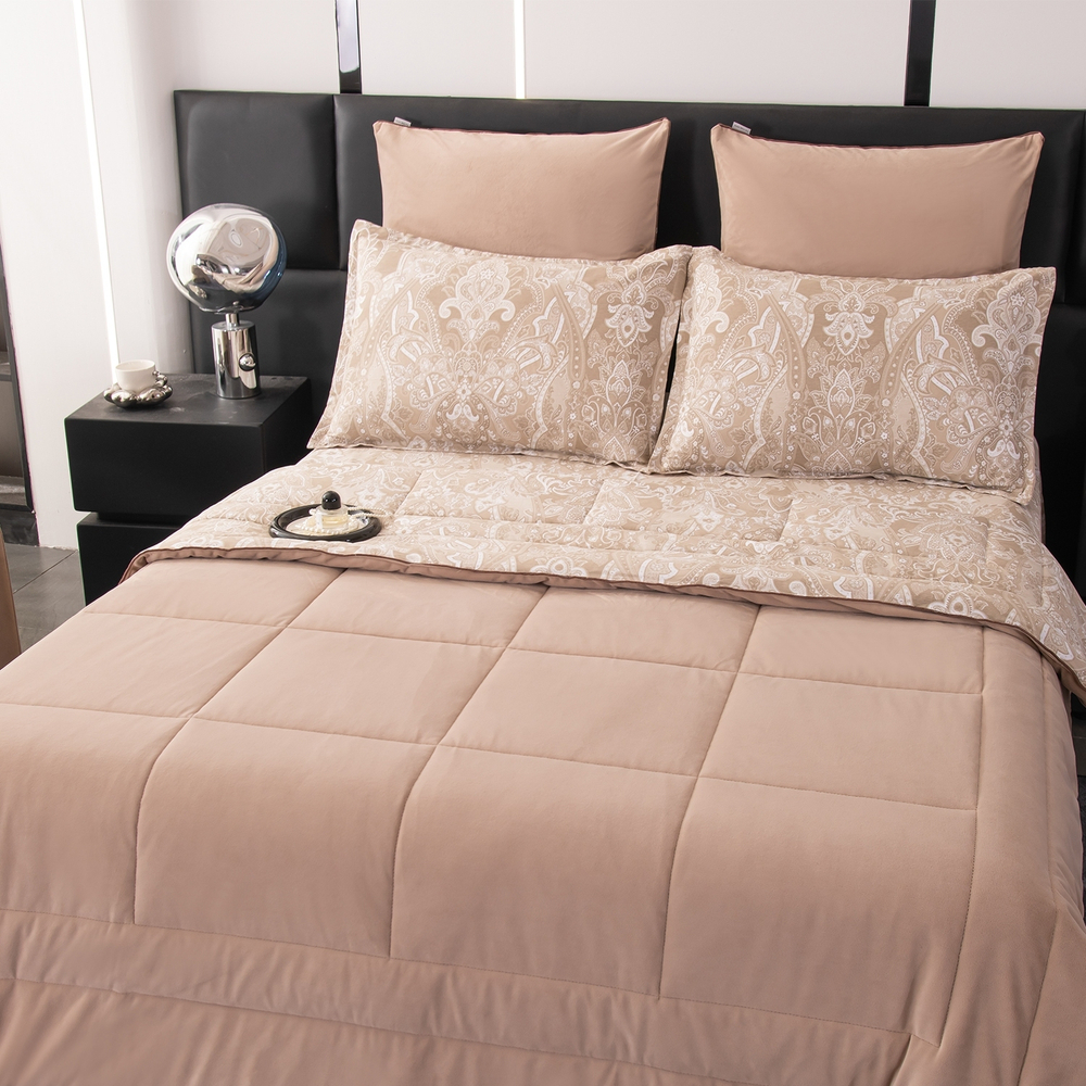 КПБ на резинке Сатин Velouria Luxe с Одеялом VLR010, Евро, 4 наволочки, простынь 180*200*25