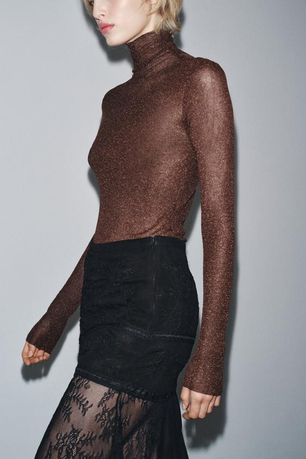 ZARA КОМБИНИРОВАННАЯ ЮБКА ИЗ ЖОРЖЕТА, ЧЕРНЫЙ