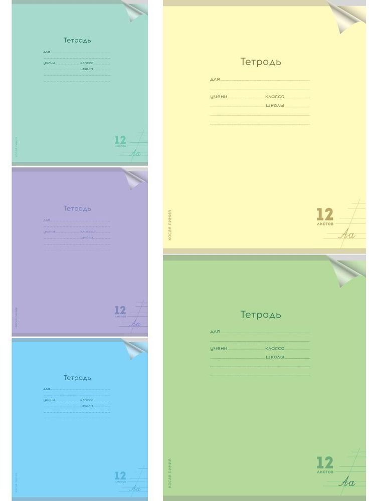 Тетрадь А5 12л. косая линия Классика new, ассорти 5 цветов (Проф-Пресс)