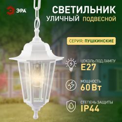 Садово-парковый светильник ЭРА НСУ 06-60-001 белый 6 гранный подвесной IP44 Е27 max60Вт