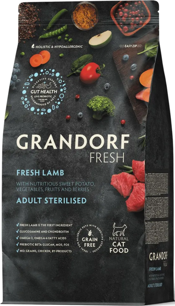 GRANDORF Fresh CAT 400г. Свежее мясо Ягненка с Бататом для Стерилизованных кошек