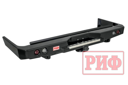 Бампер силовой задний Toyota Land Cruiser 76 2007+ с квадратом под фаркоп и фонарями РИФ