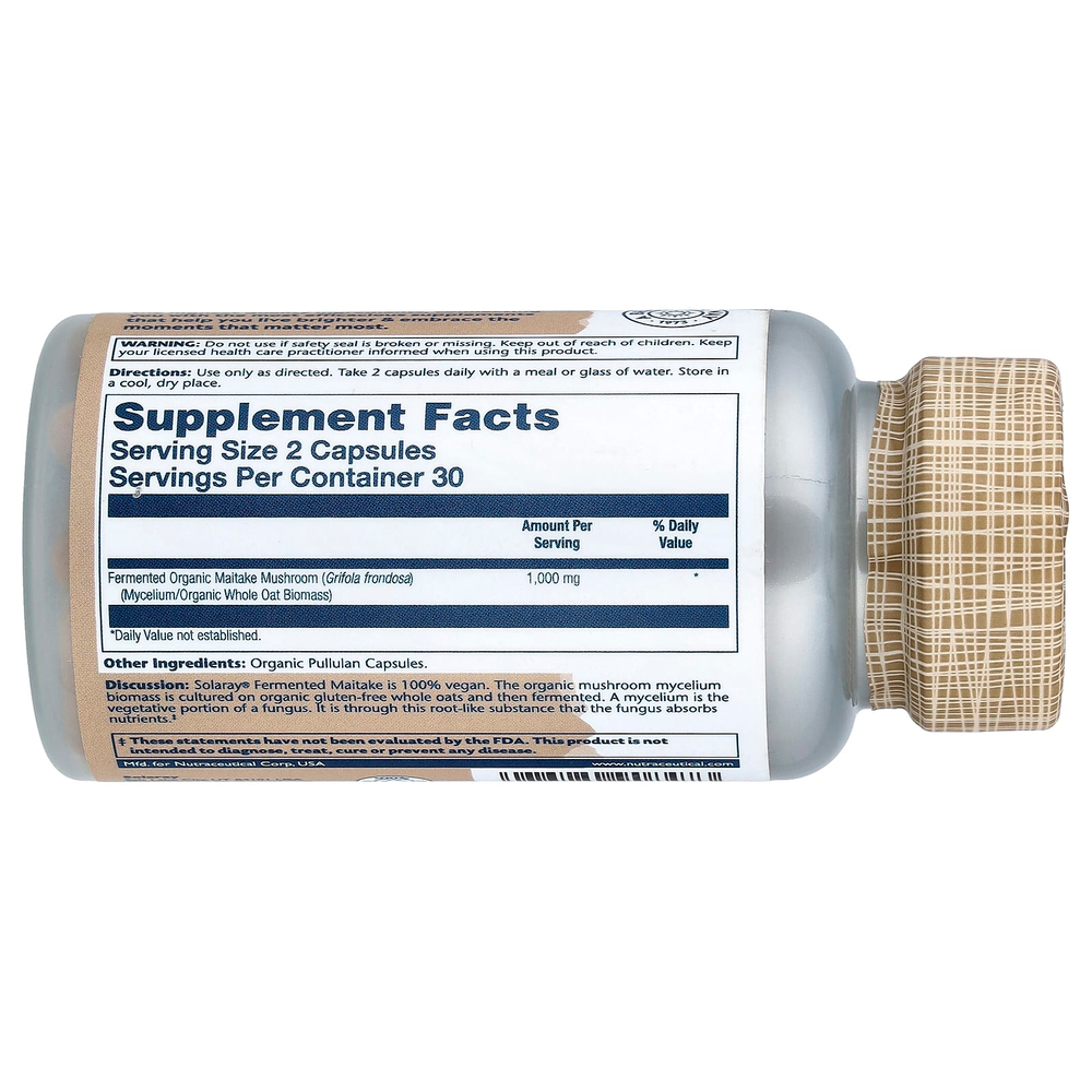 Solaray, Mushrooms, органический ферментированный гриб-баран, 60 органических капсул (500 мг в 1 капсуле)