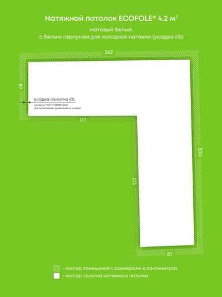 Матовый натяжной потолок 4.2 м2