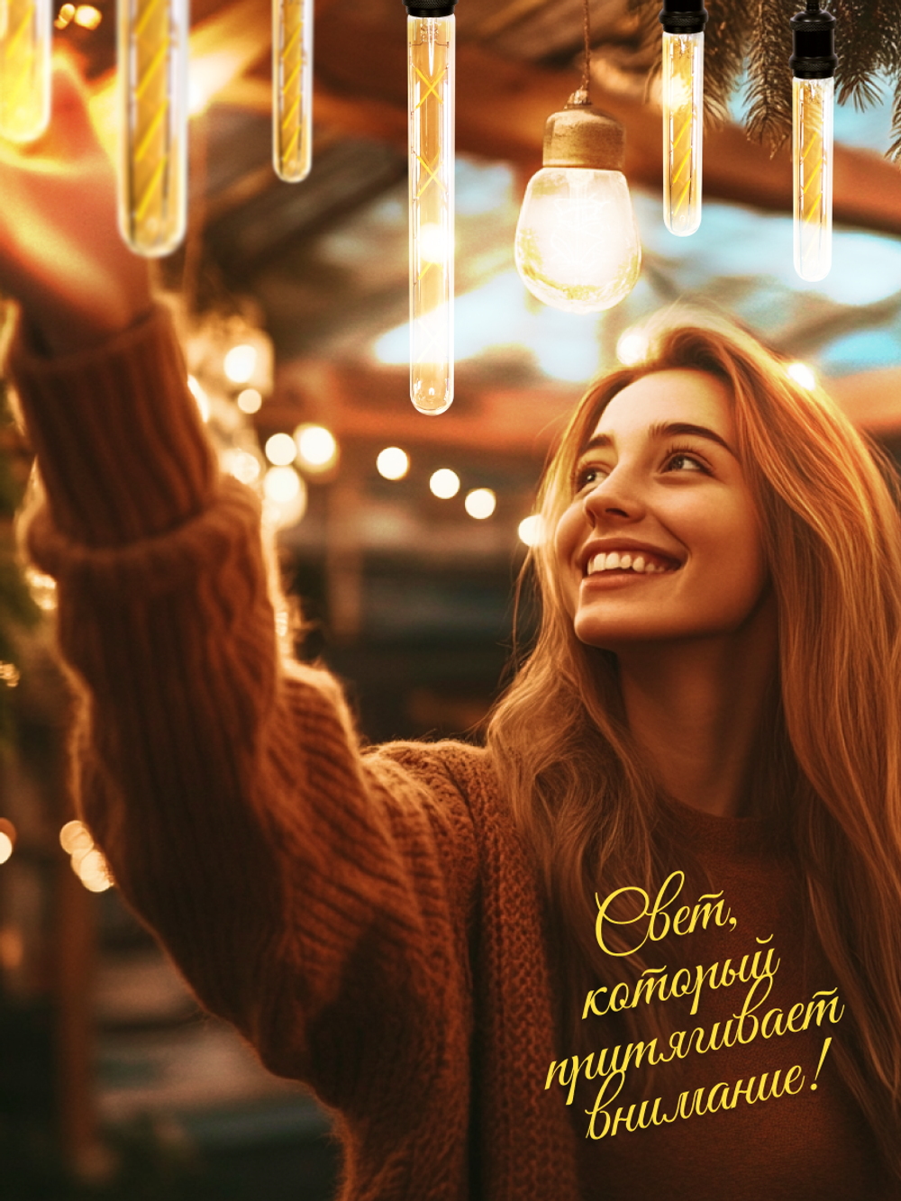 Лампочка филаментная винтажная колба длинная 300мм, 8Вт