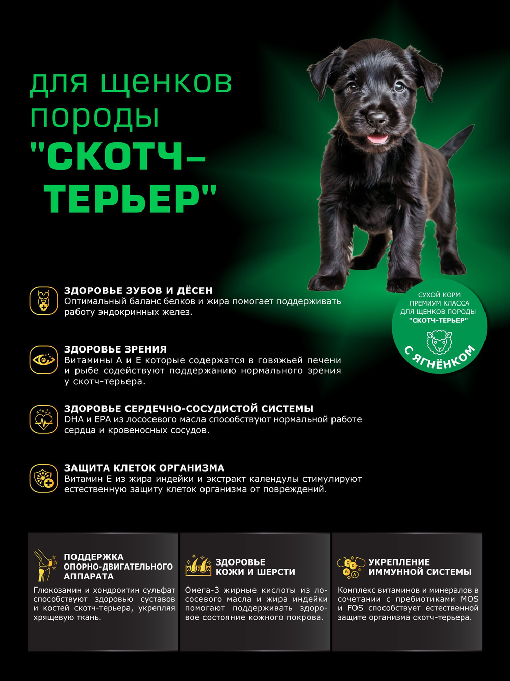 Quattro корм для щенков породы Скотч-терьер, с ягненком, 6 кг, QUATTRO