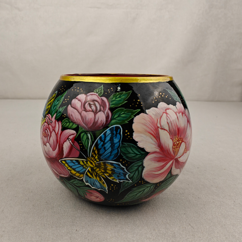 Вазочка с ручной росписью Палех "Пионы"
