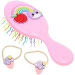 Расческа массажная детская и 2 резинки «МИЛА», радуга, цвет розовый, 14*5,5см (пакет с подвесом)