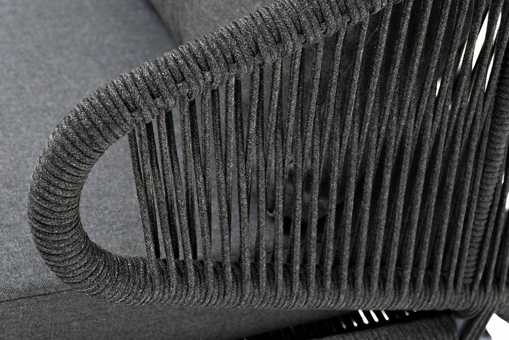 "Милан" диван 2-местный плетеный из роупа, каркас алюминий темно-серый (RAL7024) муар, роуп темно-серый круглый, ткань темно-серая 027