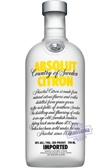 Absolut Citron. Citrus flavored vodka. 40%. 0.7 l.