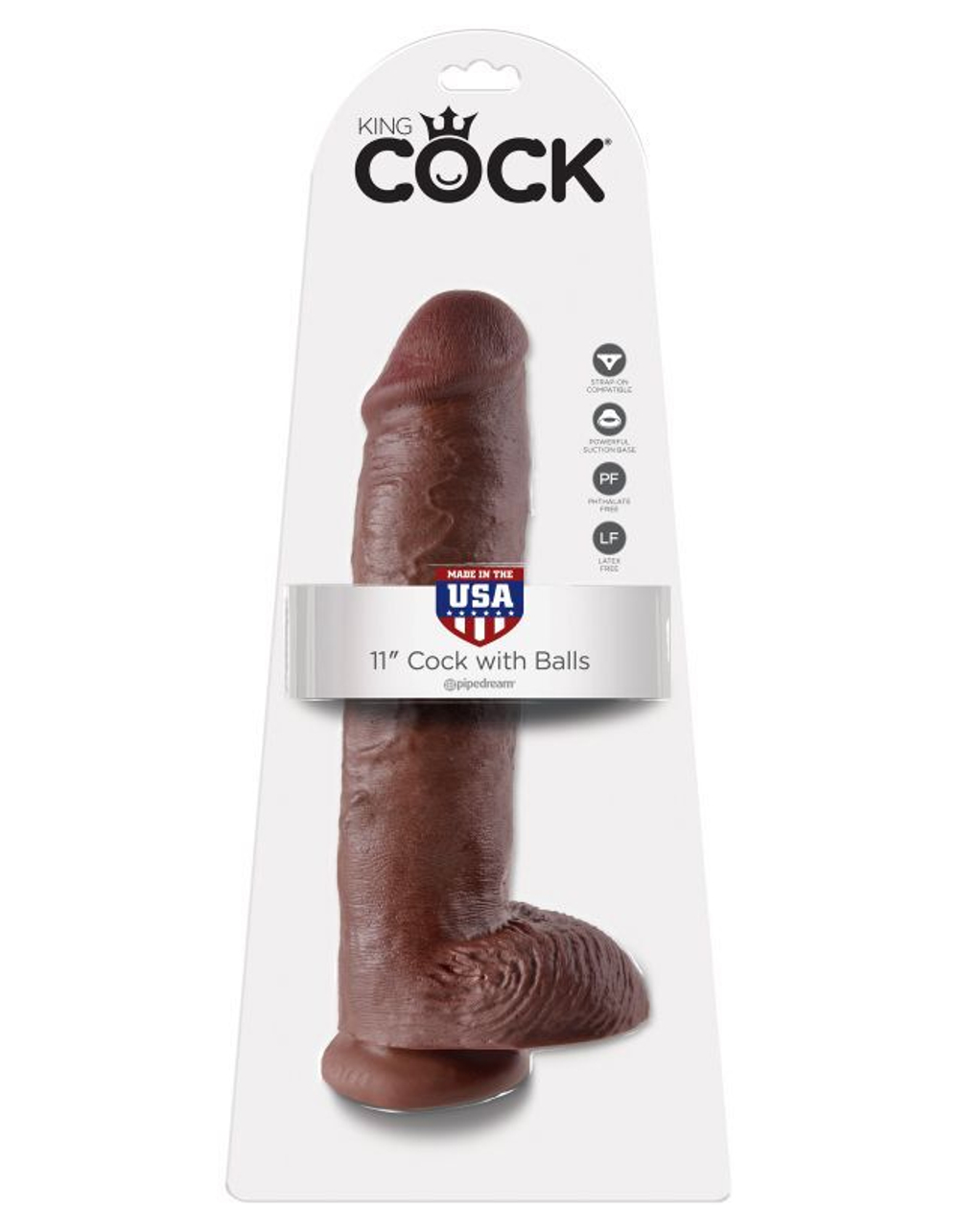 Фаллоимитатор-гигант на присоске с мошонкой коричневый King Cock 11 Cock with Balls Brown