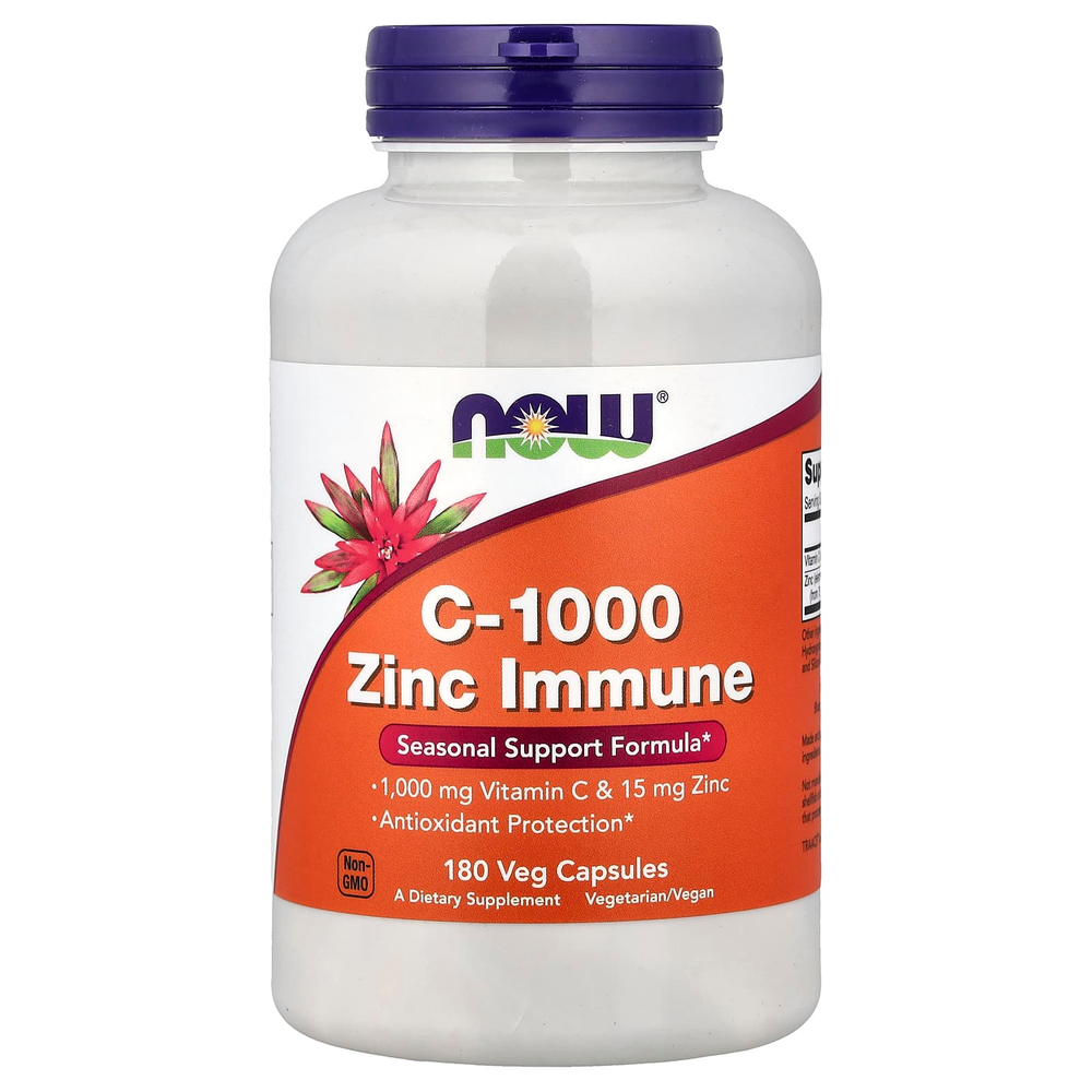 NOW Foods, C-1000 Zinc Immune, витамин C и цинк для иммунитета, 180 растительных капсул