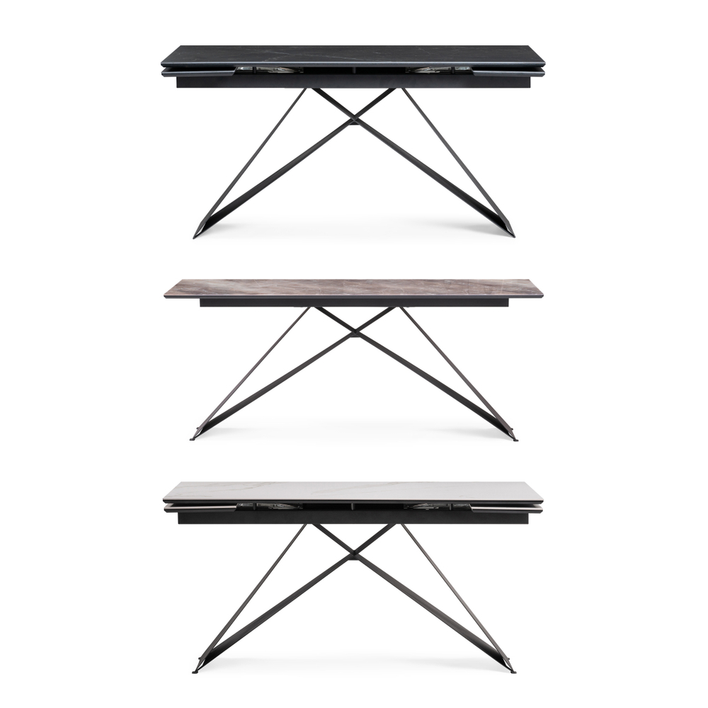 Керамический стол Woodville Ноттингем 160(220)х90х79 белый мрамор, черный