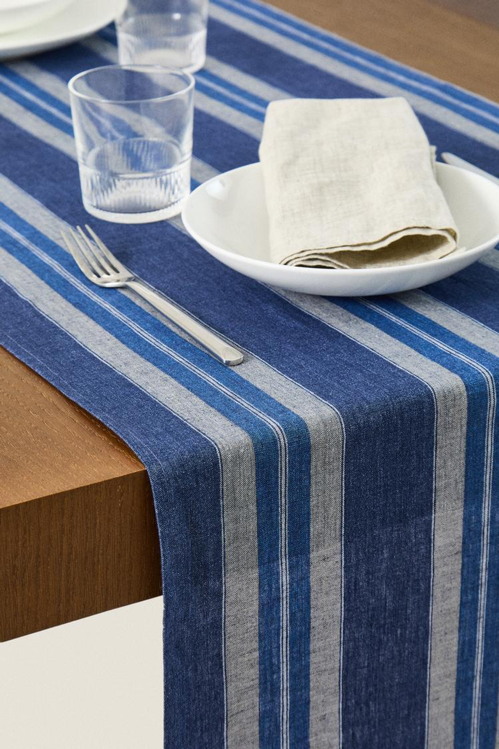 ZARA HOME ПОЛОСАТАЯ ЛЬНЯНАЯ ДОРОЖКА, СИНИЙ