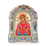 Семистрельная БМ, икона арочная с рамкой, красное дерево, эмаль 167х228
