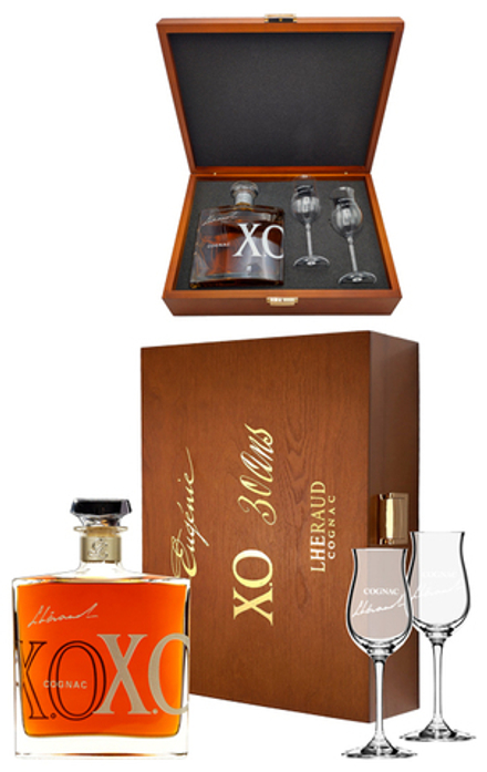 Коньяк Lheraud Cognac XO + 2 glasses п/уп (дерево), 0.7 л