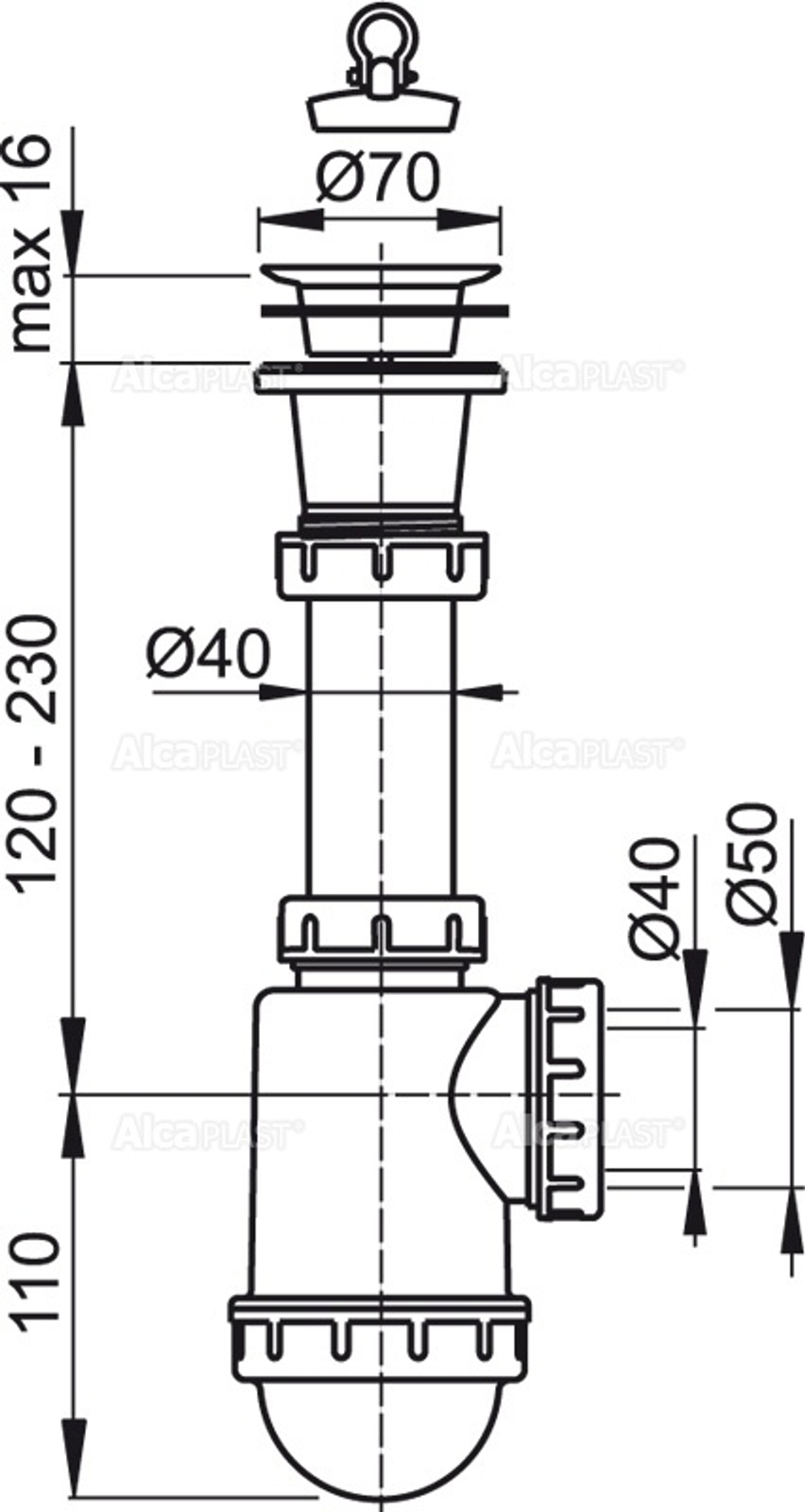 Сифон для мойки AlcaPlast A442-DN50/40