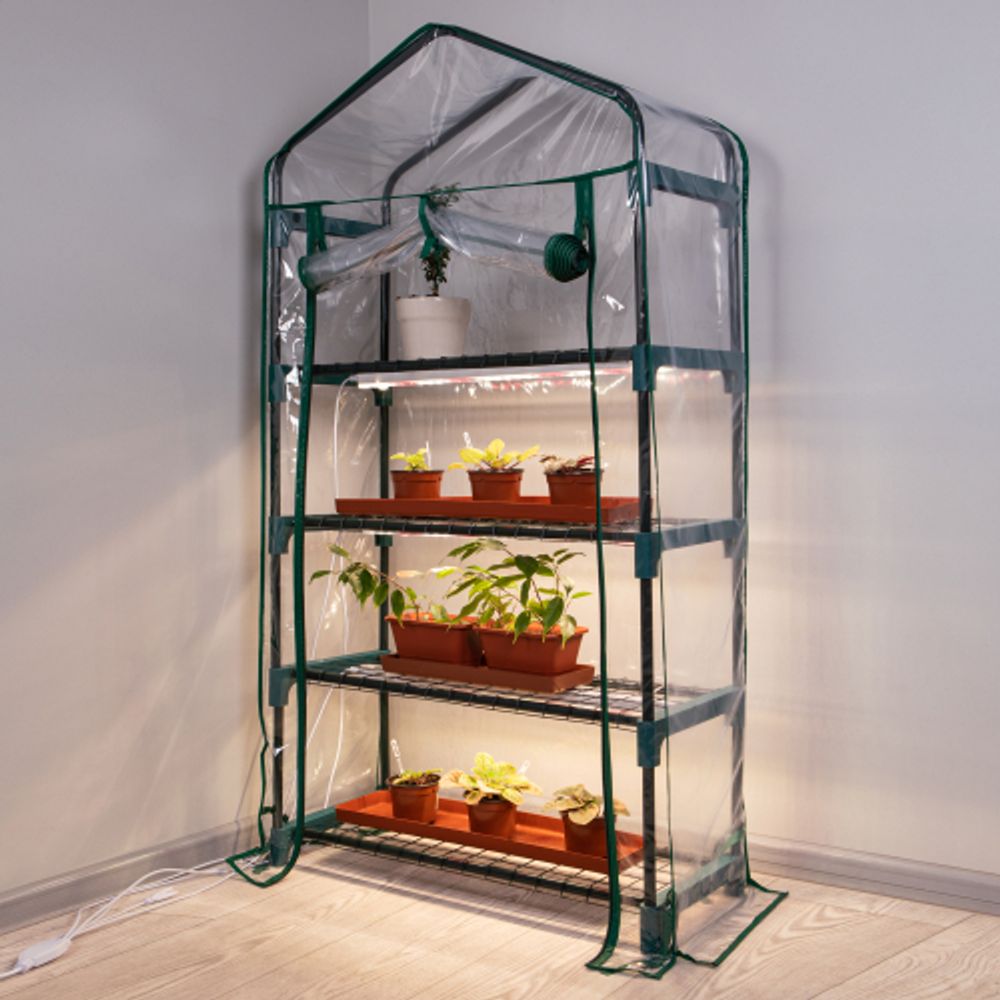 Теплица ЭРА FITO-House-4 со светильниками в комплекте 4 яруса 1250х690х300 мм | Теплица