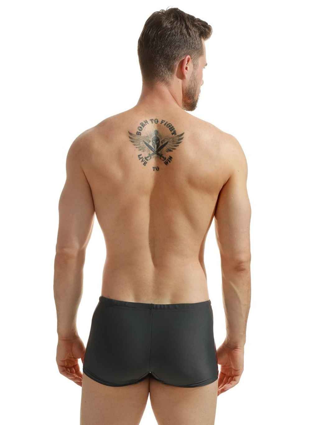 Мужские пляжные боксеры с брендированной вставкой сбоку (Размер: L) (Цвет: черный)