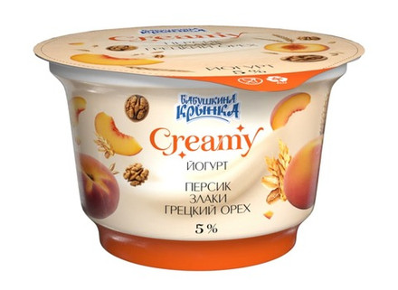 Йогурт "Creamy" 5% 200г. Персик, злаки, грецкий орех Бабушкина крынка
