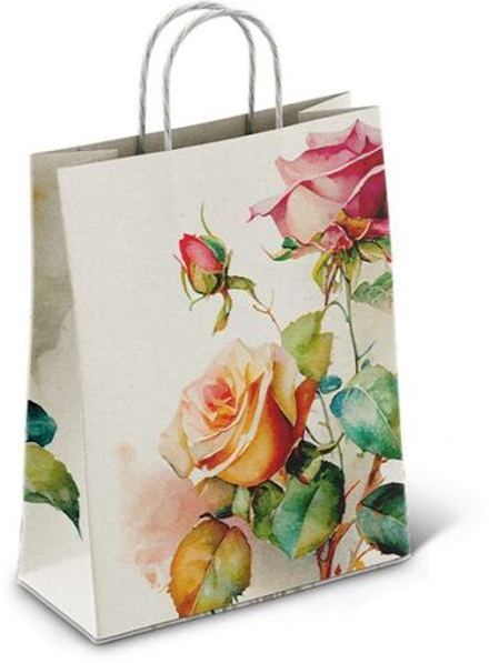 Пакет подар. бумажн. 25*22*12 см, 100 гр/м2 Розы, крученые ручки