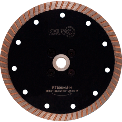 Диск алмазный Турбо с фланцем по граниту KRUGO 150x1,6Еx2,4x10НxМ14, RTB06AM14