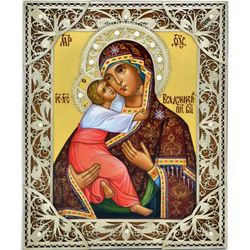 Владимирская Божия Матерь. Писаная икона с серебряной филигранью