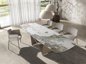 Овальный раздвижной обеденный стол 1154 из керамики в отделке под мрамор Испания 