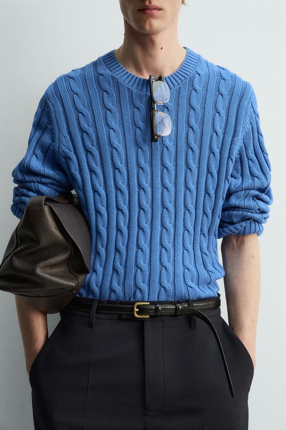 ZARA СВИТЕР С УЗОРОМ «КОСЫ», СИНИЙ