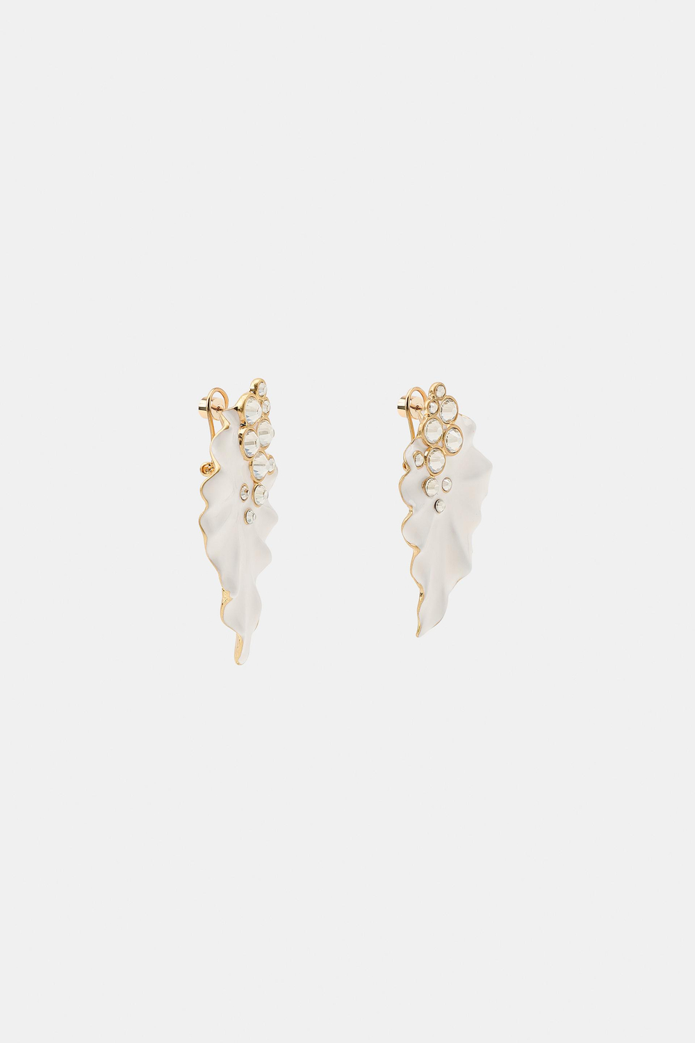 ZARA СЕРЬГИ «ЛИСТЬЯ» СО СТРАЗАМИ, КРЕМОВЫЙ