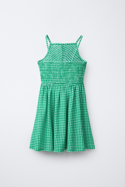 ZARA ПЛАТЬЕ С РЕЛЬЕФНЫМ УЗОРОМ В КЛЕТКУ ВИШИ, СВЕТЛО-ЗЕЛЕНЫЙ