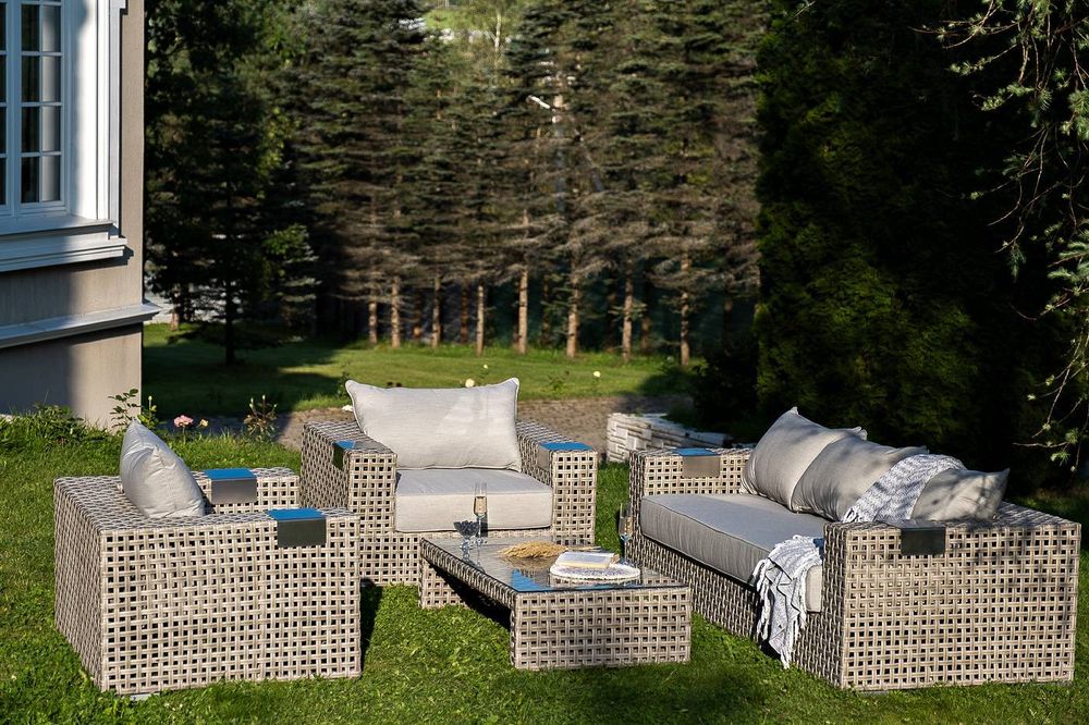 "Тито" лаунж-зона из искусственного ротанга, цвет серый