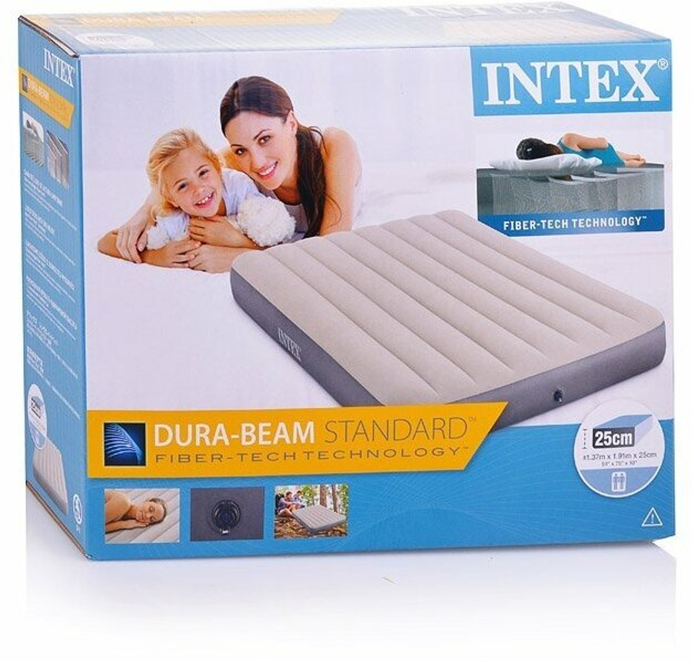 Мaтрас нaдувной Intex 64102 Deluxe Full 137х191х25 см / Крoвать нaдувная Интeкс полуторная велюровая для дома и туризма