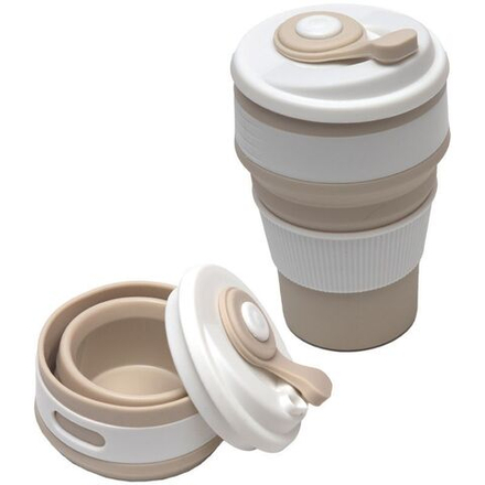 Стакан складной "Coffee Time" 350 мл, 14*8 см, силиконовый, с пластиковой крышкой, бежевый