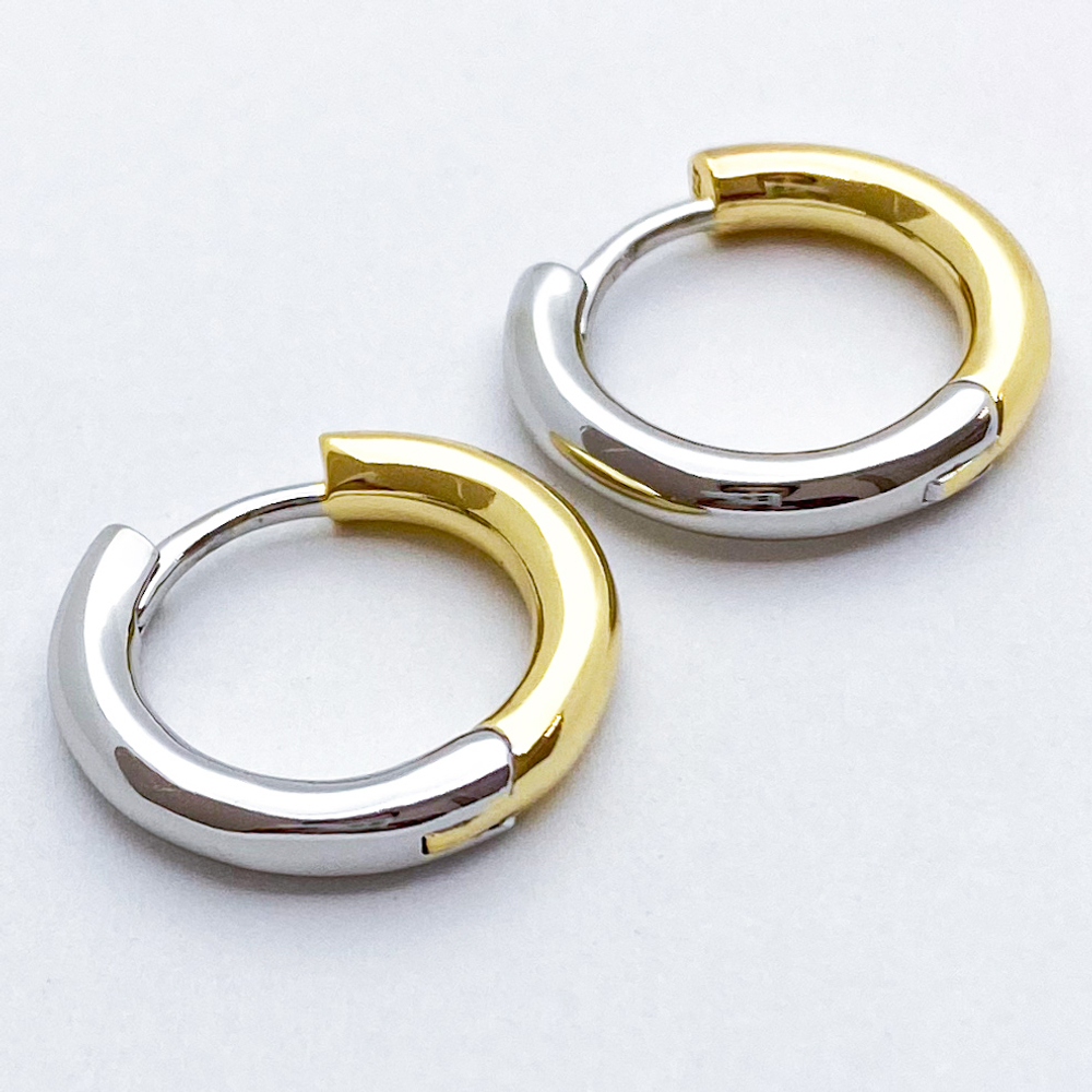 Ювелирные швензы Конго, родиевое покрытие и позолота (биколор), размер 19*3 мм, цена за пару