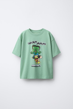 ZARA ФУТБОЛКА С ПРИНТОМ MINECRAFT © MOJANG AB. ™, ОТТЕНКИ ЗЕЛЕНОГО