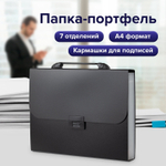 Папка-портфель пластиковая BRAUBERG "Energy" А4 (330х256х32 мм) 7 отделений черная (3 штуки в упаковке)